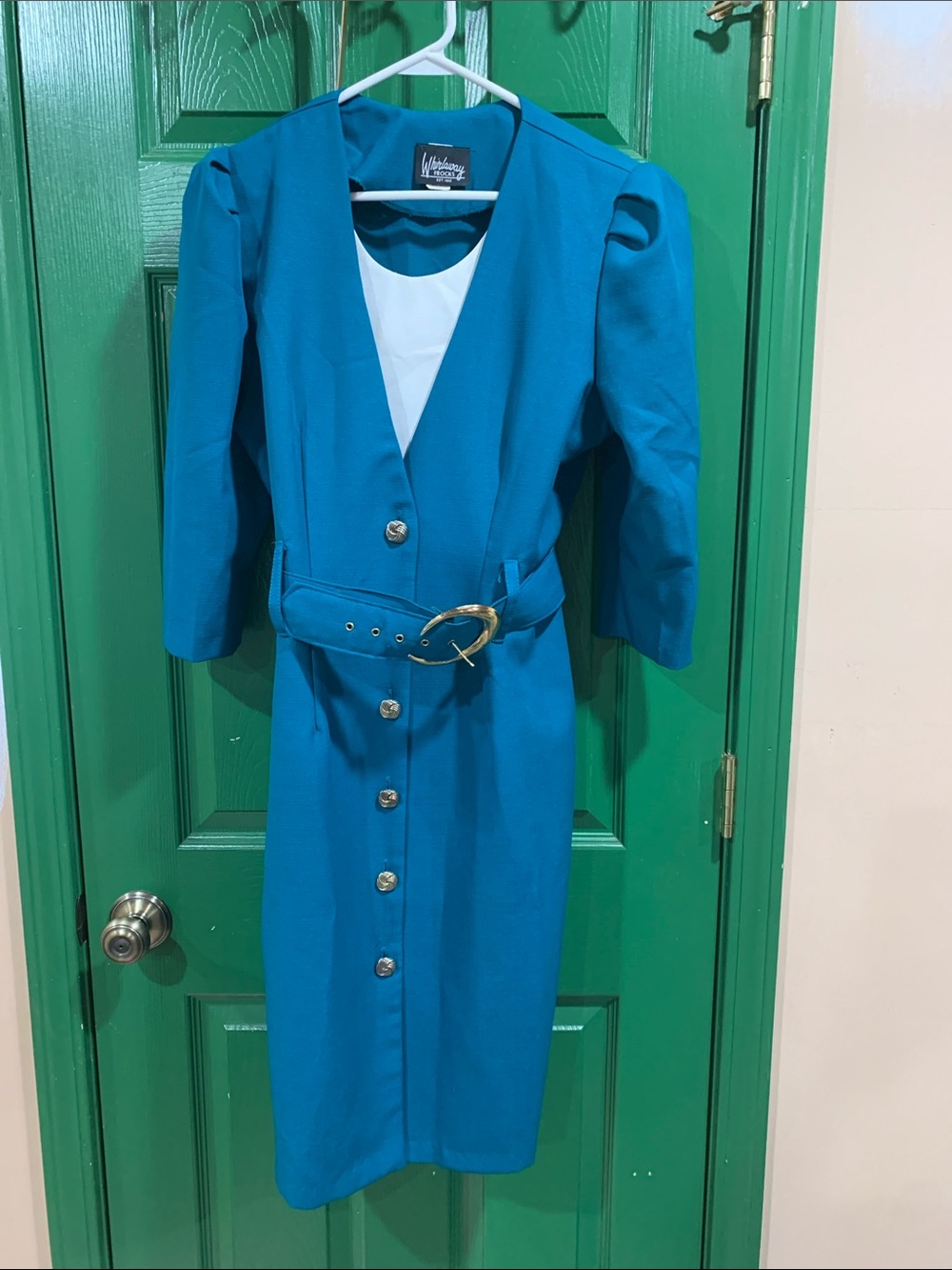 Whirlaway Frocks Teal Button-Front Midi Dress with Belt
